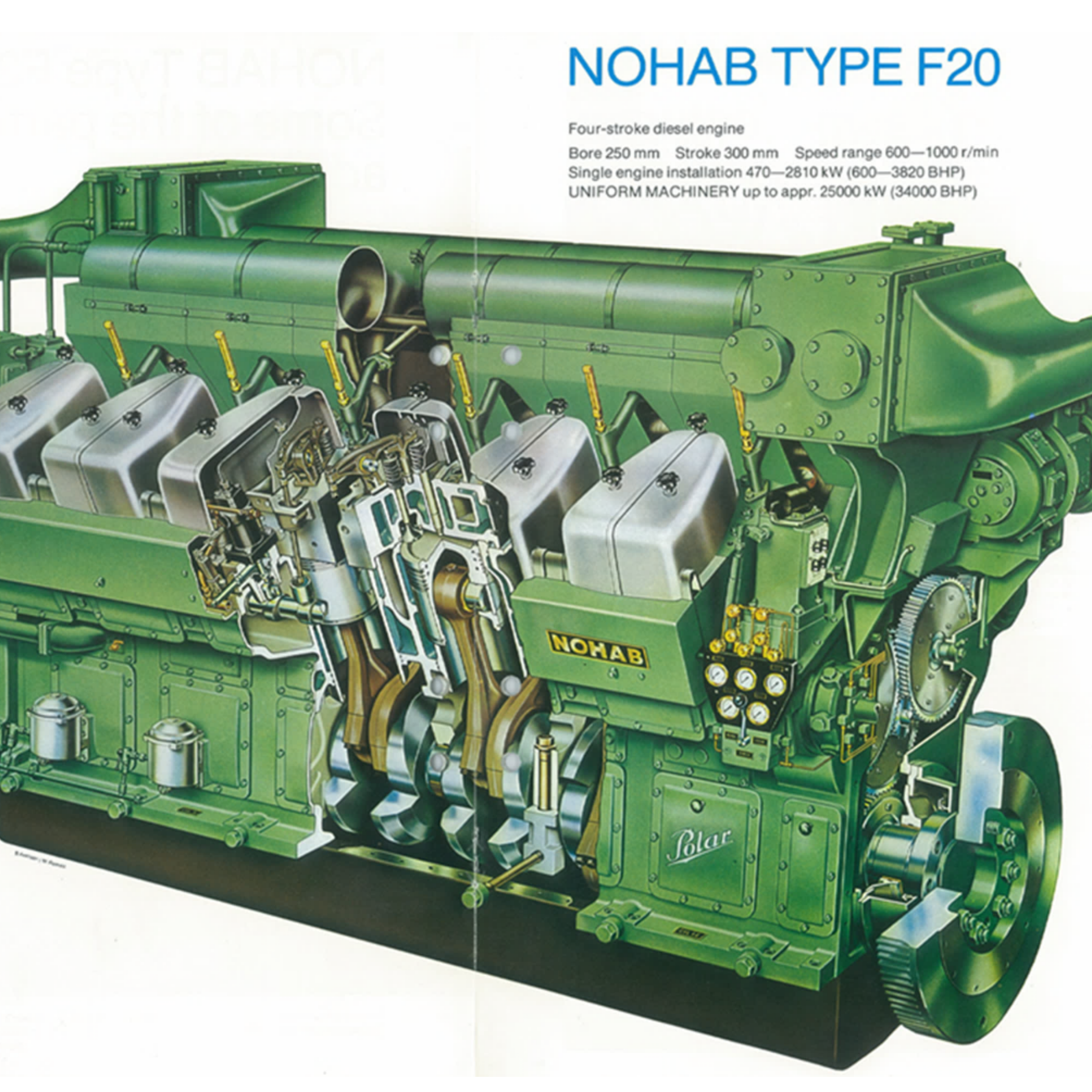 NOHAB Dieselmotor i grönt